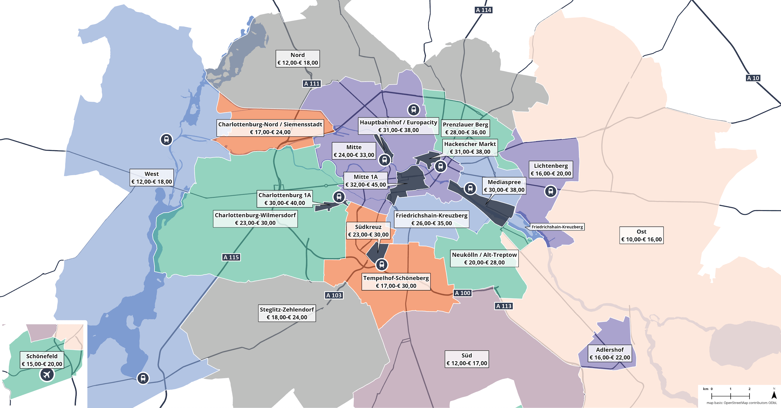 Rent band map for Berlin X 2023 Q4 German Office Market Report